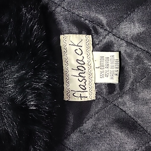 Flashback Vintage Embroidered Faux Fur Black Coat Jacket Size L - Picture 7 of 15